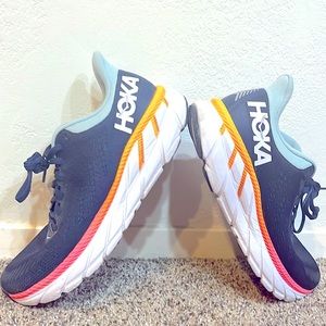 Hoka One Clifton 7 Womens Running Shoes Size 8 Navy Orange Pink 1110509 Sneakers